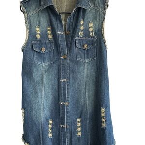 Queen taste Distressed Denim Sleeveless Vest